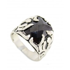 Ring Silver Sterling 925 Black Onyx Stone Men's Handmade Hand Engraved A936